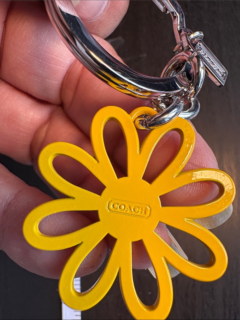 Coach Yellow Flower Key Ring with Red Gem Accent - Picture 3 of 4